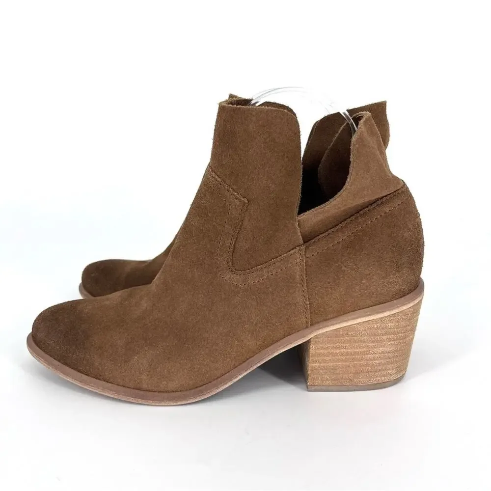 BP. Suede Notched Booties Cognac Brown 8 - Picture 2 of 9